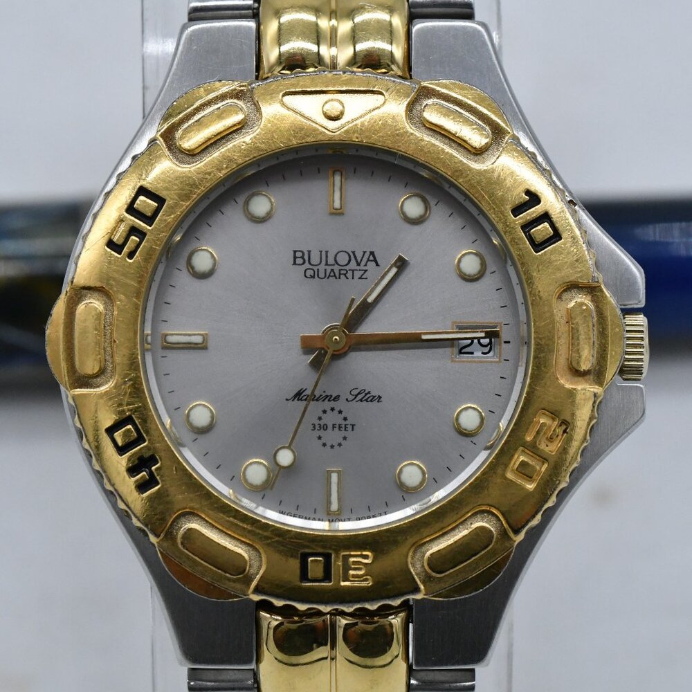 Vintage Bulova Two Tone Marine Star 90B57T 36 mm Watch 330 Ft